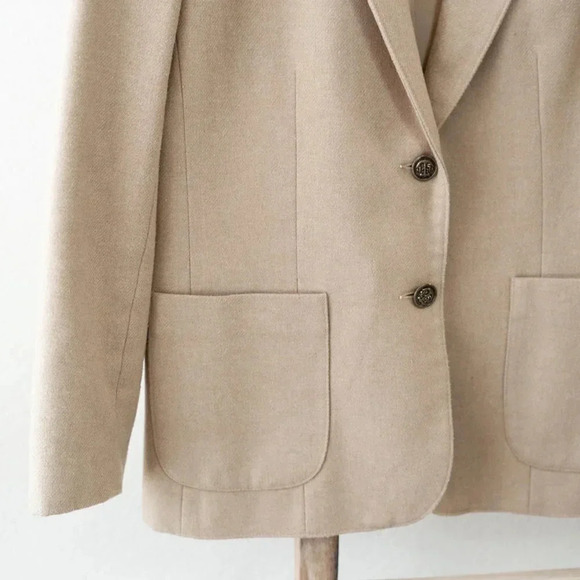 Vintage Sears Roebuck Blazer Sz 12 Wool Blend Camel Tan Brass Nautical Academia - Picture 3 of 10